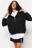 Siyah Oversize/Geniş Kalıp Yarım Fermuarlı Kalın İçi Polarlı Örme Sweatshirt TWOAW24SW00416