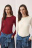Trendyolmilla Taş-Bordo İkili Paket Kayık Yaka Fitted/Vücuda Oturan Örme Bluz TWOAW25BZ00062