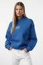 Trendyolmilla Saks Oversize/Geniş Kalıp Nakışlı Kalın İçi Polarlı Örme Sweatshirt TWOAW25SW00070