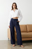 Lacivert Yüksek Bel Wide Leg/Geniş Paça Çizgili Dokuma Pantolon TWOSS22PL0100