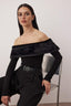 Siyah Suni Kürklü Carmen Yaka Örme Party Bluz TPRAW26BZ00047