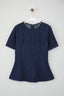 Özel Koleksiyon Koyu Mavi Kısa Kollu Volanlı Denim Bluz TWOAW26BZ00050
