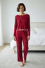 Trendyolmilla Bordo Slogan Lastik Detaylı Fitilli Örme Pijama Takımı THMAW21PT0269