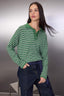 Trendyolmilla Wardrobe Essentials Yeşil Premium İplik/Özel İplikli Geniş Kalıp Çizgili Triko Kazak TWOAW26KZ00195