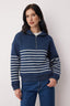 Trendyolmilla Lacivert Çizgili Oversize/Geniş Kalıp Fermuarlı Kalın İçi Polarlı Örme Sweatshirt TWOAW26SW00044