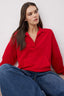 Kırmızı Polo Yaka Kalın Şardonsuz Oversize/Geniş Kesim Örme Sweatshirt TWOAW26SW00112