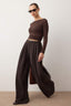 Trendyolmilla Siyah Kemerli Pilili Wide Leg/Extra Geniş Paça Dokuma Palazzo Pantolon TWOAW25PL00032