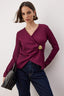 Bordo Aksesuar Detaylı Fitted/Vücuda Oturan Kruvaze Dokulu Örme Bluz TWOAW26BZ00310