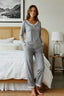 Gri Puantiyeli Dantelli Tshirt-Pantolon Örme Pijama Takımı THMAW24PT00182
