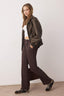 Trendyolmilla Koyu Kahverengi Kemer Detaylı Wide Leg/Geniş Paça Dokuma Pantolon TWOAW24PL00341