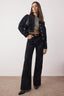 Siyah Siyah Süet Görünümlü Flok Baskılı Yüksek Bel Wide Leg Jeans Yüksek Bel Jeans TWOAW26JE00309