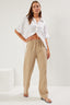 Trendyolmilla Vizon Müslin Beli Lastikli İnce Kumaş Wide Leg/Geniş Paça Dokuma Pantolon TWOSS25PL00067