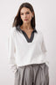 Trendyolmilla Ekru Renk Bloklu Polo Yaka Relaxed/Rahat Kalıp Örme Sweatshirt TWOAW26SW00043