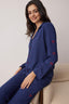 Trendyolmilla Lacivert Kurdele/Fiyonk Nakış Detaylı Viskon Dokuma Pijama Takımı THMAW26PT00089