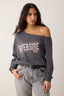 Trendyolmilla Teen Antrasit Slogan Baskılı Açık Omuzlu Örme Sweatshirt TWOAW26SW00201