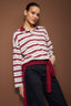 Trendyolmilla Bordo Çizgili Polo Yaka Oversize/Geniş Kalıp Örme Sweatshirt TWOAW26SW00051