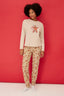 Trendyolmilla Krem %100 Pamuklu Yılbaşı Temalı Örme Pijama Takımı THMAW24PT00061