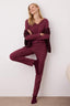 Trendyolmilla Bordo %100 Pamuklu Çiçekli Kurdele/Fiyonklu Fitilli/Pointel Örme Pijama Takımı THMAW26PT00070