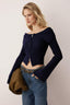 Lacivert Devrik Yaka Çift Fermuarlı Triko Hırka TWOAW26HI00282