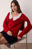 Kırmızı Gömlek Yaka Garnili Yumuşak Dokulu V Yaka Triko Hırka TWOAW26HI00058