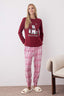 Bordo Ayıcıklı ve Penguen Baskılı Ekoseli Yumoş Örme Pijama Takımı THMAW22PT0395