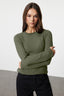 Haki Transparan Triko Görünümlü Kumaş Regular Boy Bisiklet Yaka Örme Bluz TWOAW24BZ00094