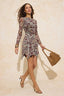 Çok Renkli Şal Desen A-Kesim/Çan Form Asimetrik Kayık Yaka Mini Tül Örme Elbise TWOSS26EL00104