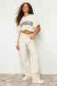 Ekru Bol Kesim Yüksek Bel Carpenter Loose Baggy %100 Pamuk Non-Stretch Jeans TWOAW24JE00308