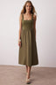 Haki Eteği Belden Açılan Üstü Esnek Örme Midi Elbise TWOSS25EL00840