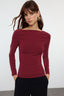Bordo Kayık Yaka Drapeli Vücuda Oturan Esnek Örme Bluz TWOAW25BZ00109