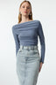 Indigo Kayık Yaka Drapeli Vücuda Oturan Esnek Örme Bluz TWOAW25BZ00109