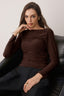 Kahverengi Kayık Yaka Drapeli Vücuda Oturan Esnek Örme Bluz TWOAW25BZ00109