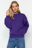 Mor Kalın İçi Polarlı Regular/Normal Kalıp Bisiklet Yaka Basic Örme Sweatshirt TWOAW24SW00101
