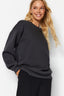 Antrasit Oversize/Rahat Kesim Basic Bisiklet Yaka Kalın/İçi polarlı Örme Sweatshirt TWOAW24SW00102