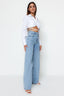 Açık Mavi Yüksek Bel Wide Leg Geniş Paça %100 Pamuk Non-Stretch Jeans TWOSS23JE00068