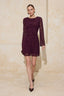 Mürdüm Flok Baskılı Vücuda Oturan Mini Örme Elbise TWOAW25EL00562