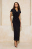 Siyah A-Kesim/Çan Form Degaje Yaka Aksesuar Detaylı Maxi Esnek Örme Elbise TWOSS26EL00106