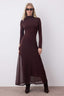 Kahverengi A Kesim/Çan Form Tül Garni Detaylı Midi Uzun Kollu Esnek Örme Elbise TWOAW26EL00140
