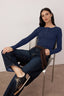 Lacivert Çıtçıtlı Fitted/Vücuda Oturan Fitilli Esnek Örme Bluz TWOAW25BZ00080