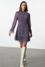 Mor Çiçekli A-line Fırfır Mini Dokuma Elbise TCLAW19LJ0076
