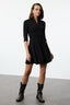 Siyah Polo Yaka Skater/Belden Açılan Mini Örme Elbise TWOAW25EL00499