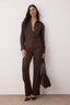 Koyu Kahverengi Straight/Düz Kesim Yüksek Bel Nervür Dikişli Dokuma Pantolon TWOSS21PL0093