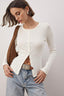 Ekru Düğmeli Vücuda Oturan Esnek Örme Bluz TWOAW26BZ00007
