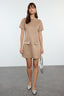 Vizon Bisiklet Yaka Taş Detaylı Shift/Düz Mini Süet Örme Elbise TWOAW24EL00523