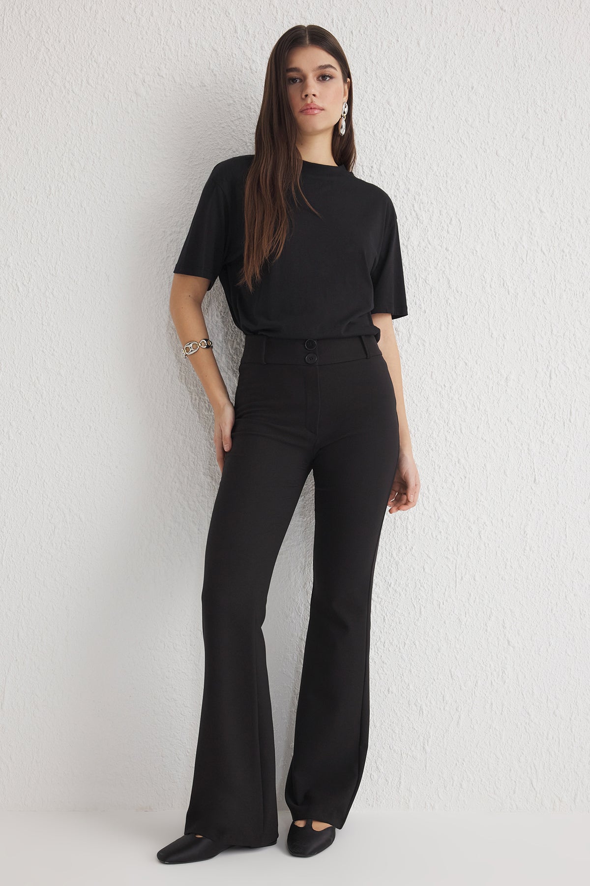 Trendyolmilla Vizon İspanyol Paça Normal Bel Dokuma Pantolon TWOSS25PL00065