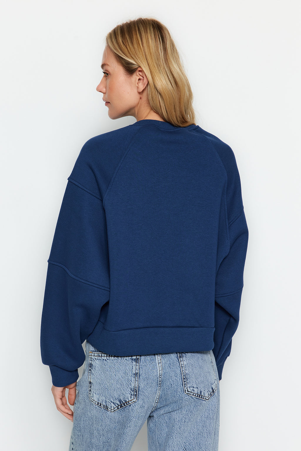 Trendyolmilla Taş Bisiklet Yaka Regular Fit Nakışlı Kalın İçi Polarlı Örme Sweatshirt TWOAW24SW00199