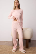 Trendyolmilla Bordo Slogan Lastik Detaylı Fitilli Örme Pijama Takımı THMAW21PT0269