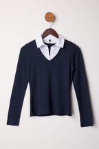 Trendyolmilla Gri Melanj Dokuma Detaylı Gömlek Yaka Regular/Normal Kalıp Örme Bluz TWOAW25BZ00035