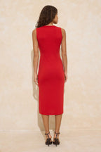 Trendyolmilla Kırmızı Bodycon Kolsuz Aksesuar Detaylı Midi İnterlok Örme Elbise TWOSS26EL00016