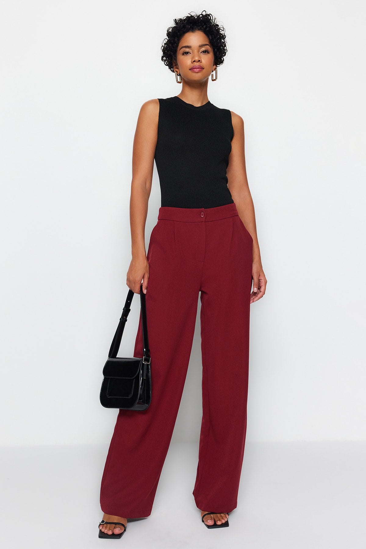 Trendyolmilla Antrasit Wide Leg/Geniş Paça Dokuma Kumaş Pantolon TWOAW22PL0139